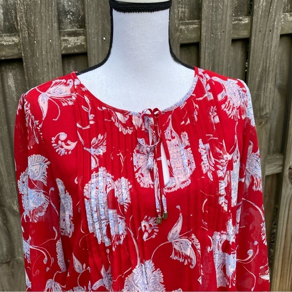 Tommy Hilfiger Sheer Red Floral Blouse Size Large - Picture 4 of 9